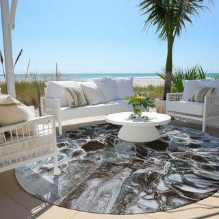 Piper Looms Chantille Abstract ACN1936 Chocolate Machine Washable Area Rug Round Outdoor Lifestyle Image Feature