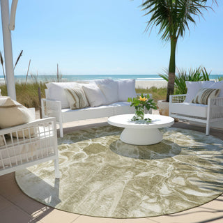 Piper Looms Chantille Abstract ACN1936 Khaki Machine Washable Area Rug Round Outdoor Lifestyle Image Feature