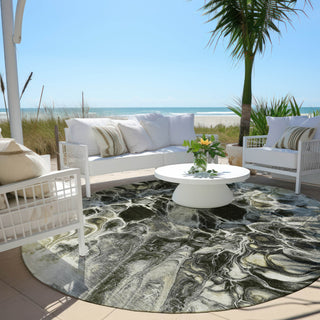 Piper Looms Chantille Abstract ACN1936 Pewter Machine Washable Area Rug Round Outdoor Lifestyle Image Feature