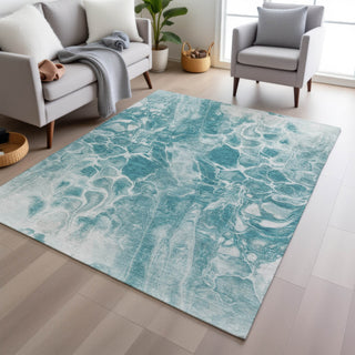 Piper Looms Chantille Abstract ACN1936 Teal Machine Washable Area Rug Lifestyle Image Feature