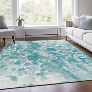 Piper Looms Chantille Abstract ACN1936 Teal Machine Washable Area Rug Lifestyle Image Feature