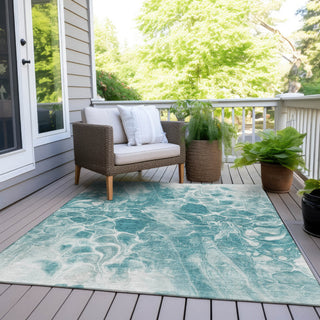 Piper Looms Chantille Abstract ACN1936 Teal Machine Washable Area Rug Outdoor Lifestyle Image Feature