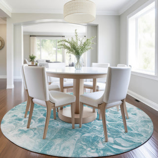 Piper Looms Chantille Abstract ACN1936 Teal Machine Washable Area Rug Round Lifestyle Image Feature