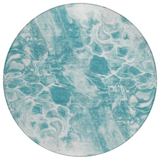 Piper Looms Chantille Abstract ACN1936 Teal Machine Washable Area Rug Round Main Image