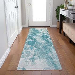 Piper Looms Chantille Abstract ACN1936 Teal Machine Washable Area Rug Runner Lifestyle Image Feature
