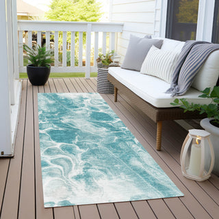 Piper Looms Chantille Abstract ACN1936 Teal Machine Washable Area Rug Runner Outdoor Lifestyle Image Feature