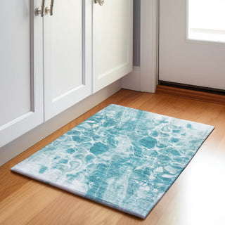 Piper Looms Chantille Abstract ACN1936 Teal Machine Washable Area Rug Scatter Lifestyle Image Feature