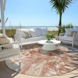 Piper Looms Chantille Abstract ACN1936 Terracotta Machine Washable Area Rug Round Outdoor Lifestyle Image Feature