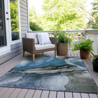 Piper Looms Chantille Abstract ACN1937 Blue Machine Washable Area Rug Outdoor Lifestyle Image Feature