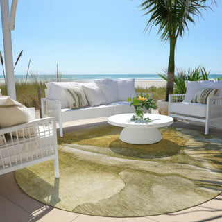 Piper Looms Chantille Abstract ACN1937 Wheat Machine Washable Area Rug Round Outdoor Lifestyle Image Feature