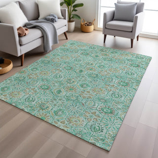 Piper Looms Chantille Floral ACN1938 Aqua Machine Washable Area Rug Lifestyle Image Feature