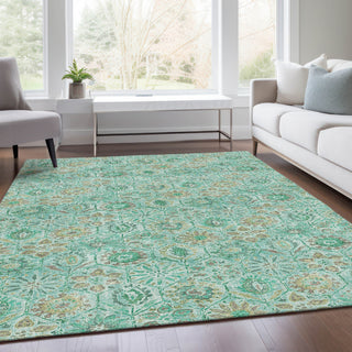 Piper Looms Chantille Floral ACN1938 Aqua Machine Washable Area Rug Lifestyle Image Feature