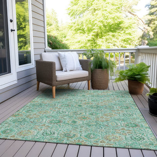 Piper Looms Chantille Floral ACN1938 Aqua Machine Washable Area Rug Outdoor Lifestyle Image Feature