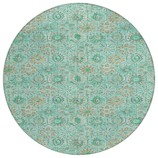 Piper Looms Chantille Floral ACN1938 Aqua Machine Washable Area Rug Round Main Image