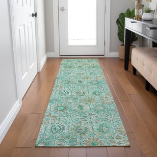 Piper Looms Chantille Floral ACN1938 Aqua Machine Washable Area Rug Runner Lifestyle Image Feature