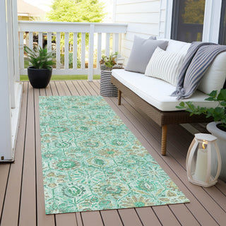 Piper Looms Chantille Floral ACN1938 Aqua Machine Washable Area Rug Runner Outdoor Lifestyle Image Feature