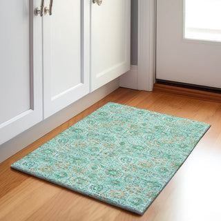 Piper Looms Chantille Floral ACN1938 Aqua Machine Washable Area Rug Scatter Lifestyle Image Feature