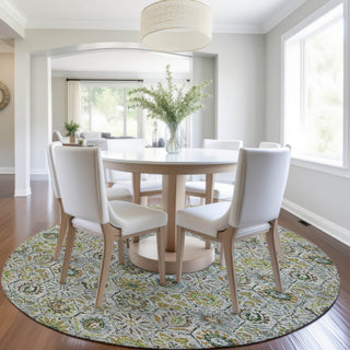 Piper Looms Chantille Floral ACN1938 Green Machine Washable Area Rug Round Lifestyle Image Feature