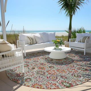 Piper Looms Chantille Floral ACN1938 Paprika Machine Washable Area Rug Round Outdoor Lifestyle Image Feature
