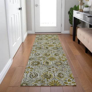 Piper Looms Chantille Floral ACN1938 Pewter Machine Washable Area Rug Runner Lifestyle Image Feature