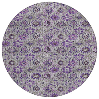 Piper Looms Chantille Floral ACN1938 Purple Machine Washable Area Rug Round Main Image