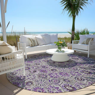 Piper Looms Chantille Floral ACN1938 Purple Machine Washable Area Rug Round Outdoor Lifestyle Image Feature