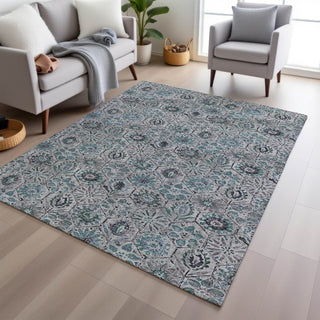 Piper Looms Chantille Floral ACN1938 Teal Machine Washable Area Rug Lifestyle Image Feature