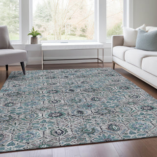 Piper Looms Chantille Floral ACN1938 Teal Machine Washable Area Rug Lifestyle Image Feature