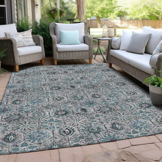 Piper Looms Chantille Floral ACN1938 Teal Machine Washable Area Rug Outdoor Lifestyle Image Feature