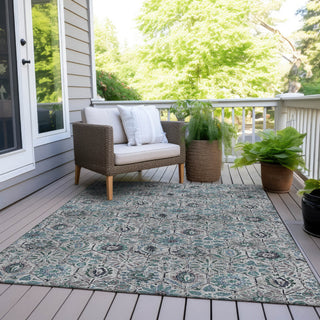 Piper Looms Chantille Floral ACN1938 Teal Machine Washable Area Rug Outdoor Lifestyle Image Feature