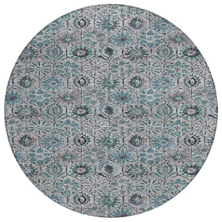 Piper Looms Chantille Floral ACN1938 Teal Machine Washable Area Rug Round Main Image