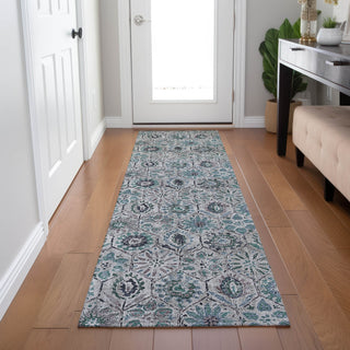 Piper Looms Chantille Floral ACN1938 Teal Machine Washable Area Rug Runner Lifestyle Image Feature