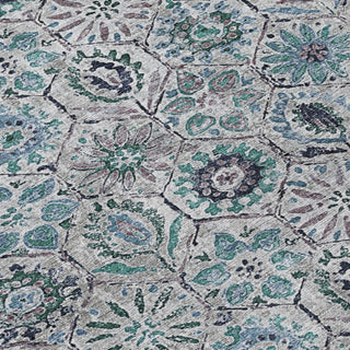 Piper Looms Chantille Floral ACN1938 Teal Machine Washable Area Rug Swatch Image