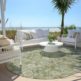 Piper Looms Chantille Floral ACN1939 Aloe Machine Washable Area Rug Round Outdoor Lifestyle Image Feature