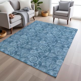 Piper Looms Chantille Floral ACN1939 Blue Machine Washable Area Rug Lifestyle Image Feature