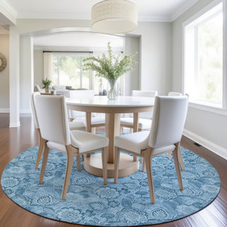 Piper Looms Chantille Floral ACN1939 Blue Machine Washable Area Rug Round Lifestyle Image Feature