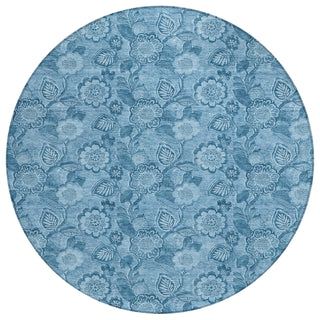 Piper Looms Chantille Floral ACN1939 Blue Machine Washable Area Rug Round Main Image