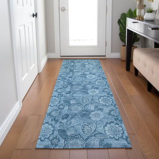 Piper Looms Chantille Floral ACN1939 Blue Machine Washable Area Rug Runner Lifestyle Image Feature