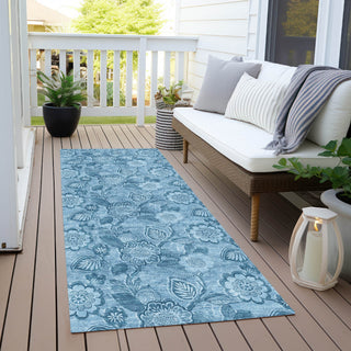 Piper Looms Chantille Floral ACN1939 Blue Machine Washable Area Rug Runner Outdoor Lifestyle Image Feature