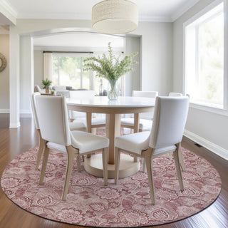 Piper Looms Chantille Floral ACN1939 Blush Machine Washable Area Rug Round Lifestyle Image Feature