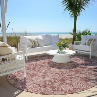 Piper Looms Chantille Floral ACN1939 Blush Machine Washable Area Rug Round Outdoor Lifestyle Image Feature