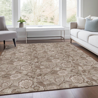 Piper Looms Chantille Floral ACN1939 Brown Machine Washable Area Rug Lifestyle Image Feature