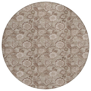 Piper Looms Chantille Floral ACN1939 Brown Machine Washable Area Rug Round Main Image