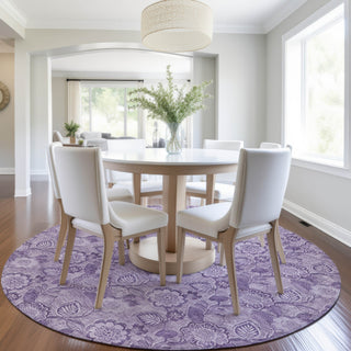 Piper Looms Chantille Floral ACN1939 Plum Machine Washable Area Rug Round Lifestyle Image Feature
