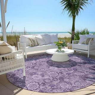 Piper Looms Chantille Floral ACN1939 Plum Machine Washable Area Rug Round Outdoor Lifestyle Image Feature