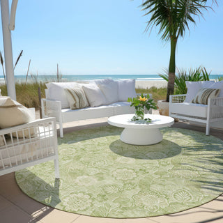 Piper Looms Chantille Floral ACN1939 Sage Machine Washable Area Rug Round Outdoor Lifestyle Image Feature