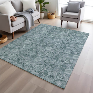 Piper Looms Chantille Floral ACN1939 Teal Machine Washable Area Rug Lifestyle Image Feature