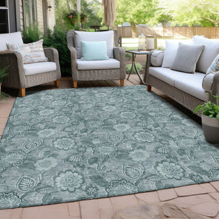 Piper Looms Chantille Floral ACN1939 Teal Machine Washable Area Rug Outdoor Lifestyle Image Feature