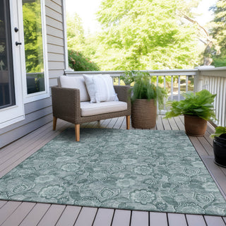 Piper Looms Chantille Floral ACN1939 Teal Machine Washable Area Rug Outdoor Lifestyle Image Feature