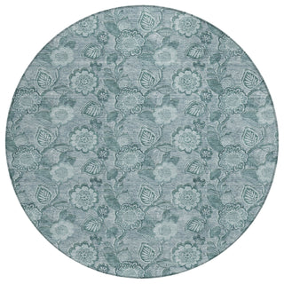 Piper Looms Chantille Floral ACN1939 Teal Machine Washable Area Rug Round Main Image
